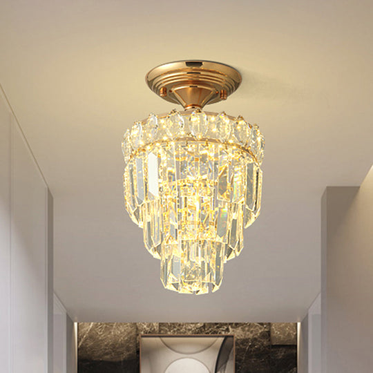 Gold LED Crystal Foyer Ceiling Lamp - Tapered Shape, Postmodern Design, Semi-Flush Mount