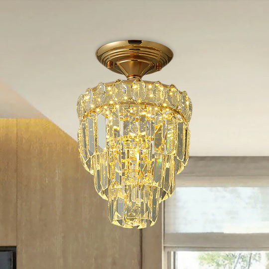 Gold LED Crystal Foyer Ceiling Lamp - Tapered Shape, Postmodern Design, Semi-Flush Mount