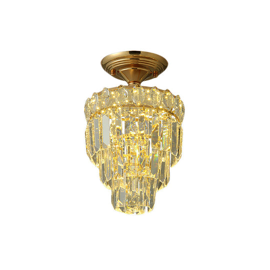 Gold LED Crystal Foyer Ceiling Lamp - Tapered Shape, Postmodern Design, Semi-Flush Mount