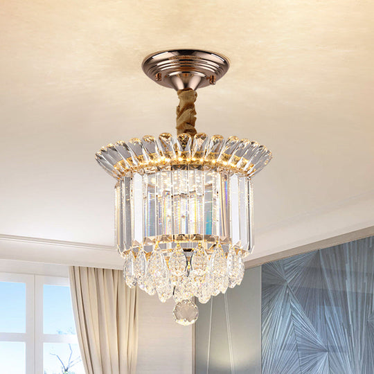 Crystal LED Flush Mount with Gold Finish and Dangling Drops