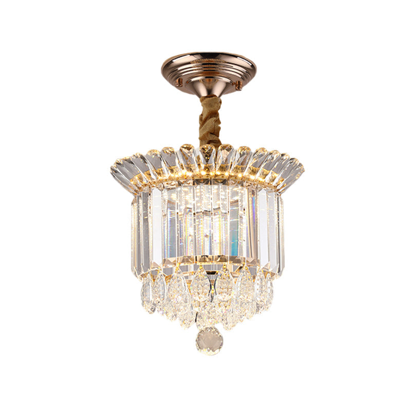 Crystal LED Flush Mount with Gold Finish and Dangling Drops