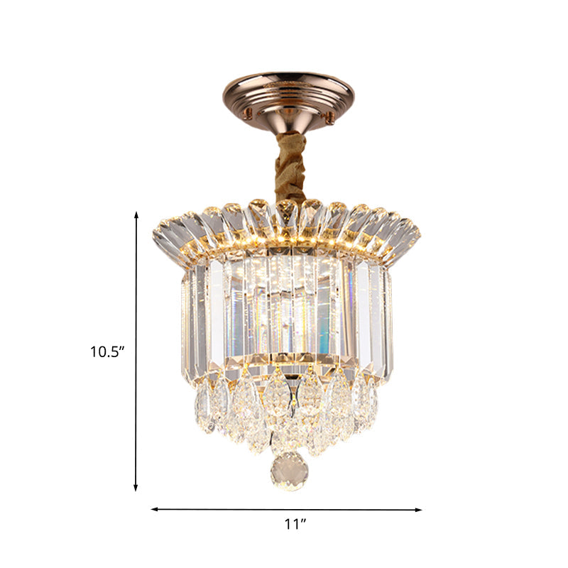 Crystal LED Flush Mount with Gold Finish and Dangling Drops