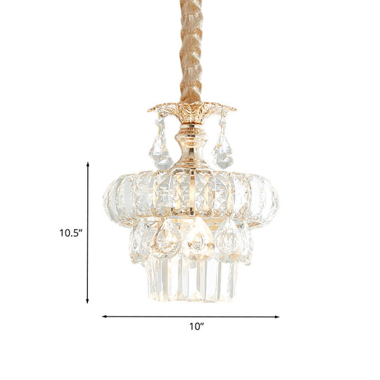 Traditional Gold Crystal Lotus Pendant Light With Tiered Pendulum - Perfect For Dining Room