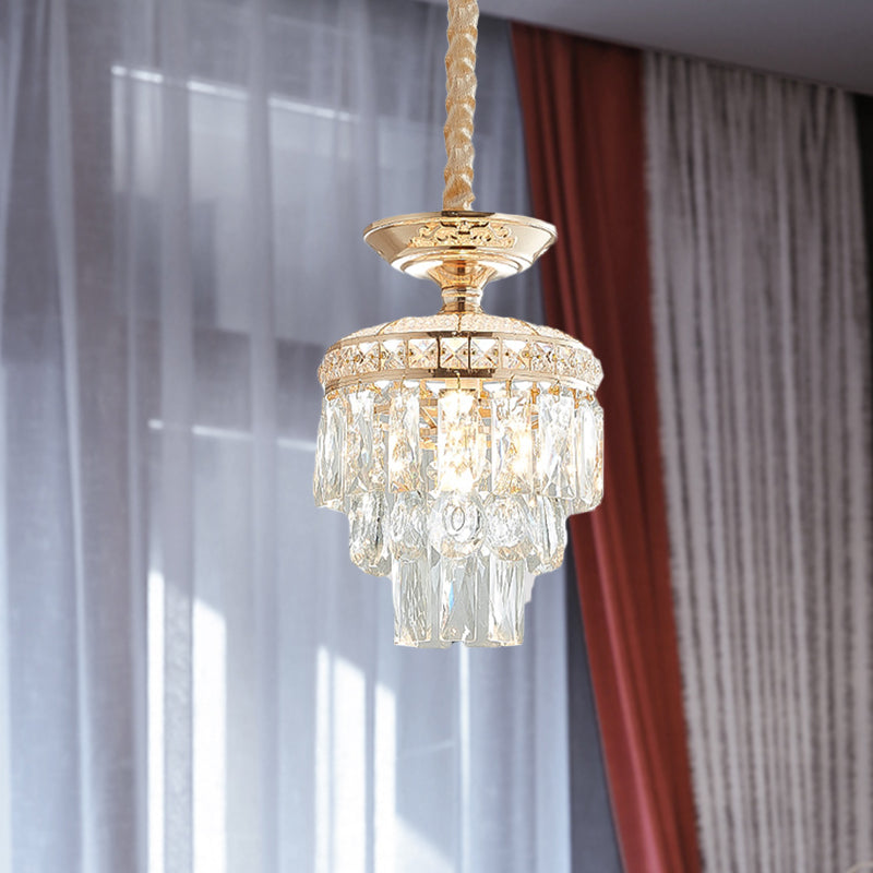 Traditional Gold Crystal Lotus Pendant Light With Tiered Pendulum - Perfect For Dining Room