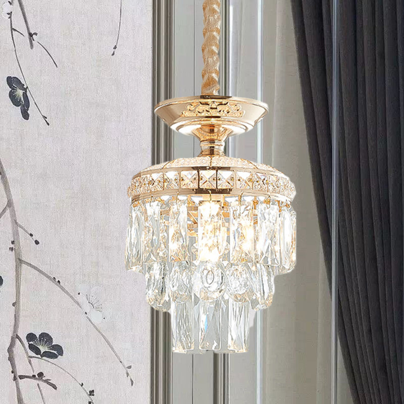 Traditional Gold Crystal Lotus Pendant Light With Tiered Pendulum - Perfect For Dining Room