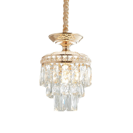 Traditional Gold Crystal Lotus Pendant Light With Tiered Pendulum - Perfect For Dining Room