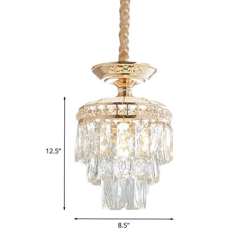 Traditional Gold Crystal Lotus Pendant Light With Tiered Pendulum - Perfect For Dining Room