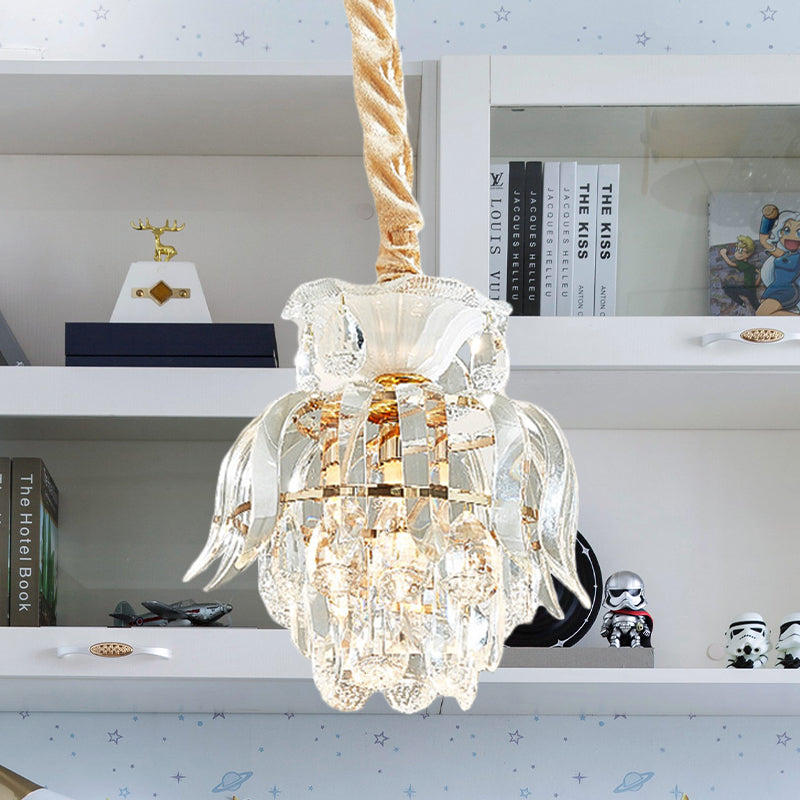 Traditional Gold Crystal Lotus Pendant Light With Tiered Pendulum - Perfect For Dining Room