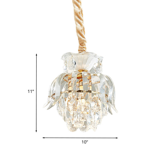 Traditional Gold Crystal Lotus Pendant Light With Tiered Pendulum - Perfect For Dining Room