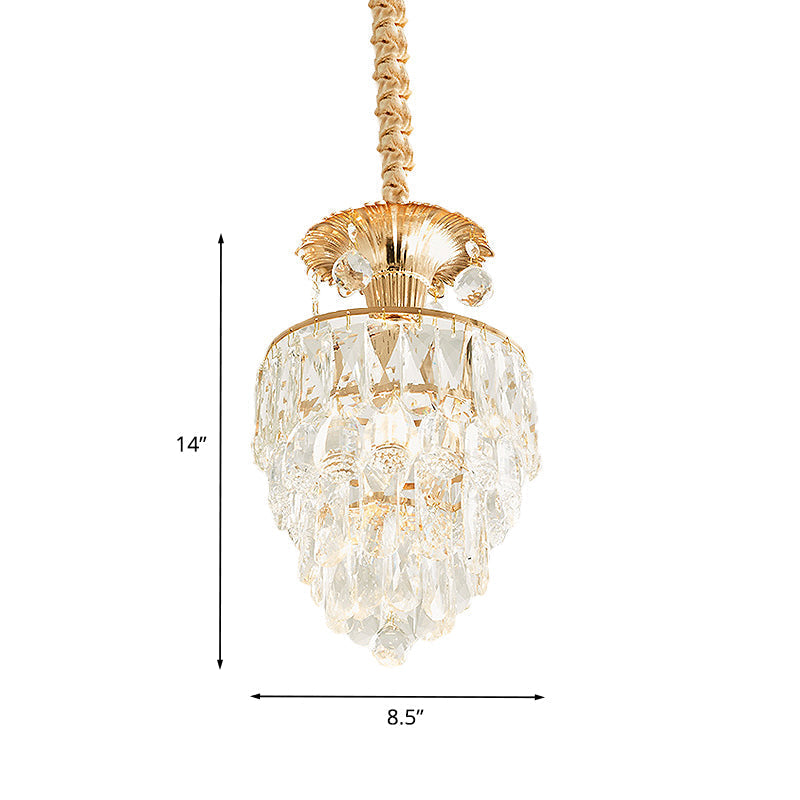 Modern Gold Crystal Dining Table Pendant Lamp - 1-Light Down Lighting Clear Tapered/Layered Design