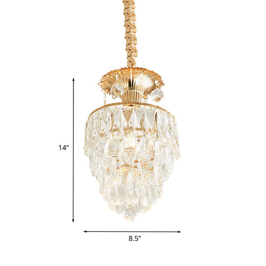 Modern Gold Crystal Dining Table Pendant Lamp - 1-Light Down Lighting Clear Tapered/Layered Design