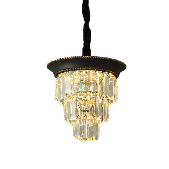 Vintage Style Crystal Pendant Light 3 Tiers Led Dining Room Hanging Lamp (Black/Gold)