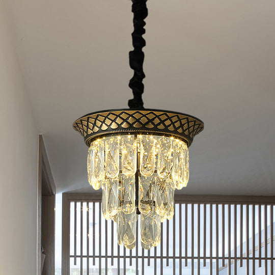 Vintage Style Crystal Pendant Light 3 Tiers Led Dining Room Hanging Lamp (Black/Gold) Gold / A