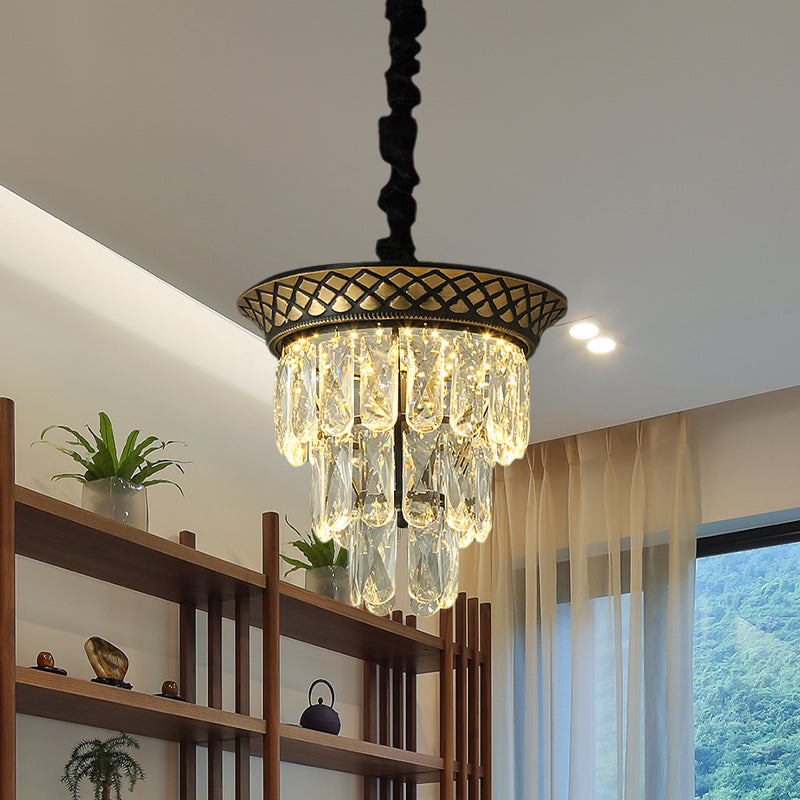 Vintage Style Crystal Pendant Light 3 Tiers Led Dining Room Hanging Lamp (Black/Gold)