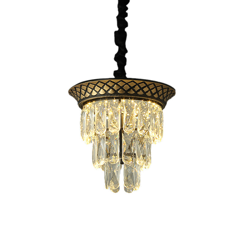 Vintage Style Crystal Pendant Light 3 Tiers Led Dining Room Hanging Lamp (Black/Gold)