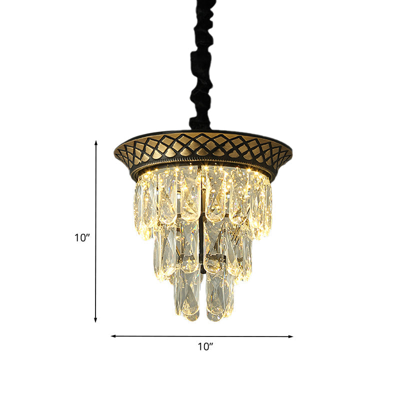 Vintage Style Crystal Pendant Light 3 Tiers Led Dining Room Hanging Lamp (Black/Gold)