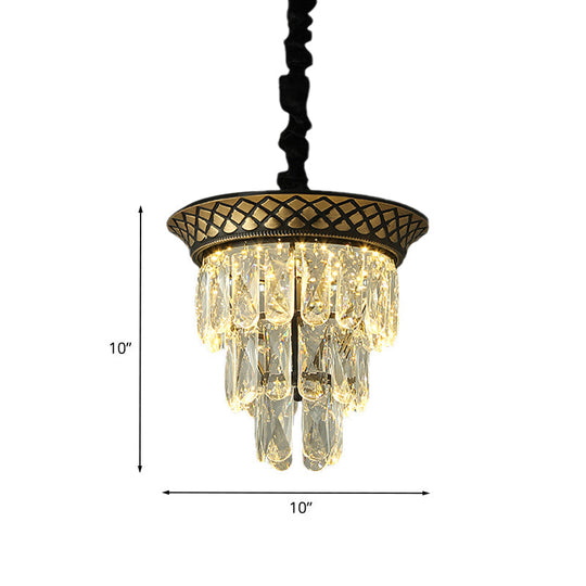 Vintage Style Crystal Pendant Light 3 Tiers Led Dining Room Hanging Lamp (Black/Gold)