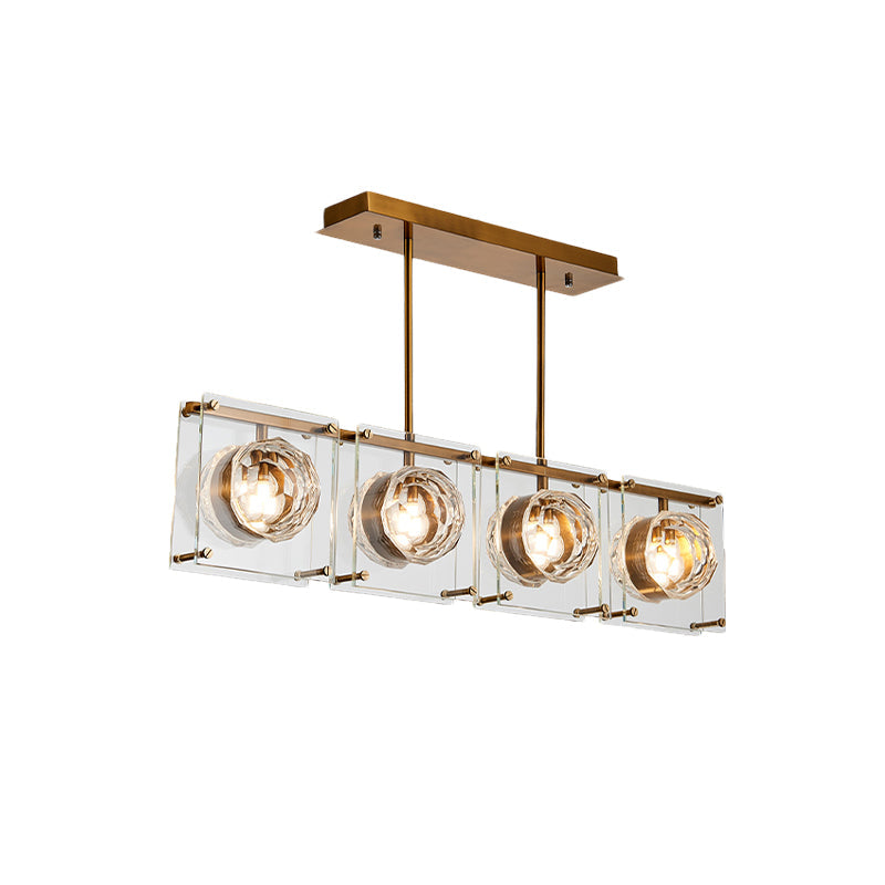 Postmodern Clear Crystal Gold Hanging Kitchen Island Light