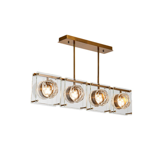 Postmodern Clear Crystal Gold Hanging Kitchen Island Light