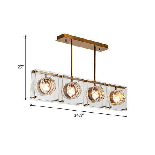 Postmodern Clear Crystal Gold Hanging Kitchen Island Light