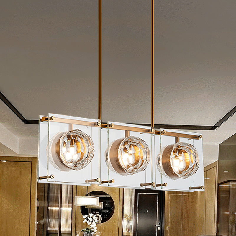 Postmodern Clear Crystal Gold Hanging Kitchen Island Light