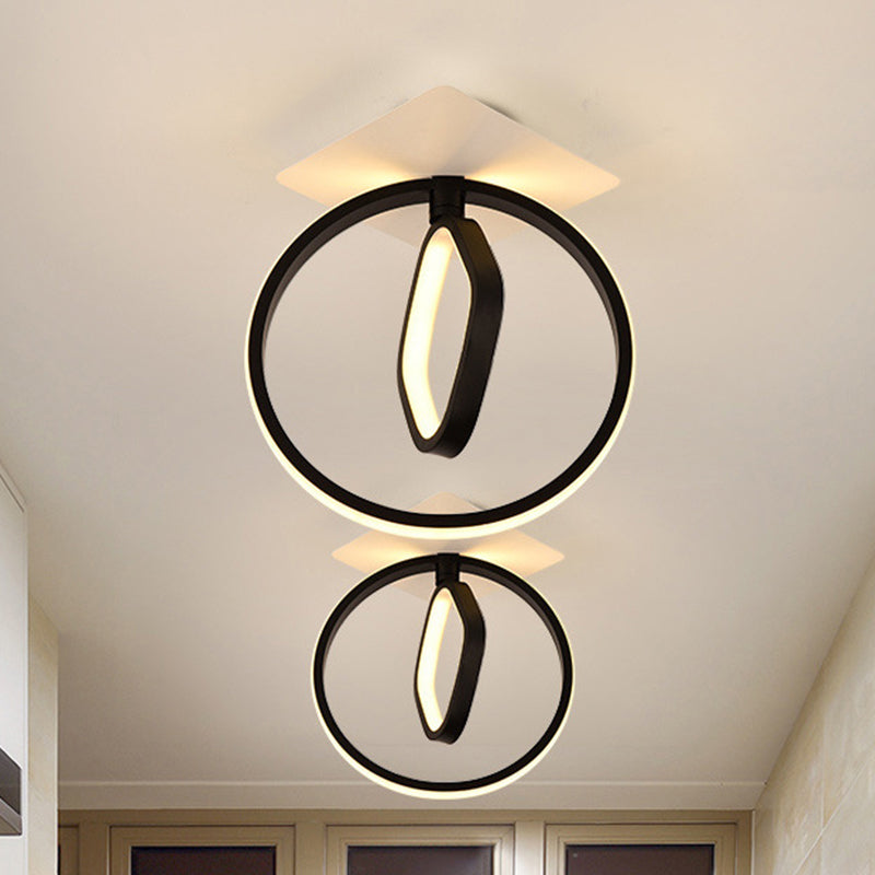 Modern Acrylic White/Black Led Ceiling Lighting For Bedroom - Ring And Rhombus Flush Mount In