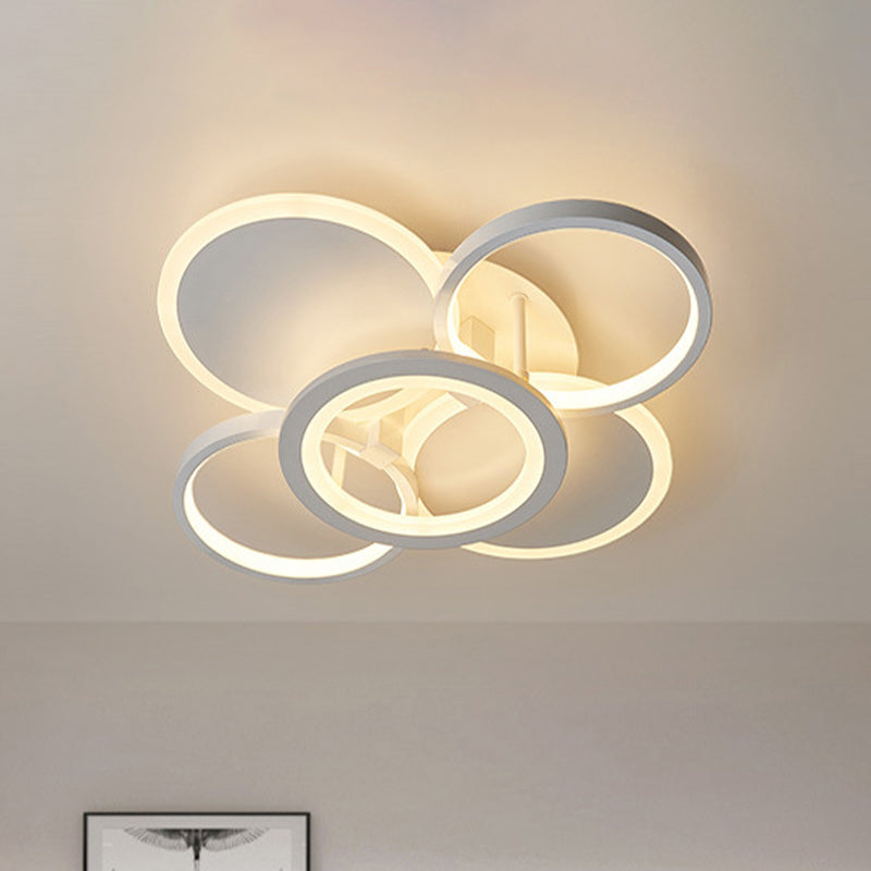 Sleek 16/19.5 W Metal Circular Semi Flush Mount Led Ceiling Light For Bedroom - White/Warm White /