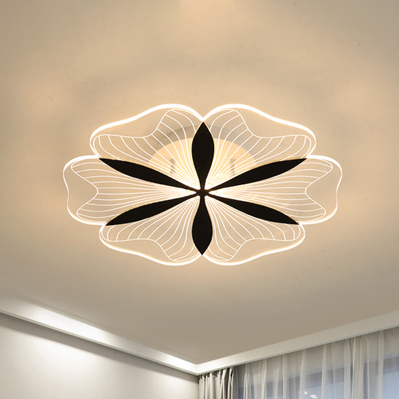 Minimalist Black Floral Flush Mount Led Ceiling Light For Bedroom - White/Warm Option