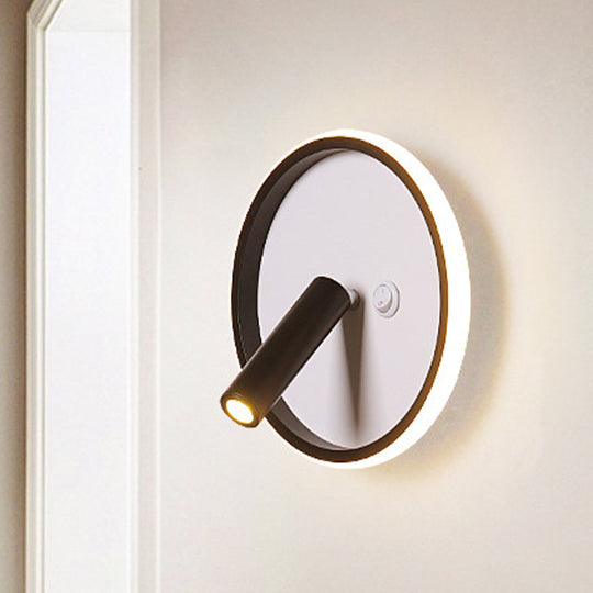 Modern Metal Led Bedside Wall Sconce In Black White/Warm Light - Circle/Square/Ellipse Design /