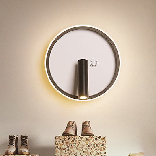 Modern Metal Led Bedside Wall Sconce In Black White/Warm Light - Circle/Square/Ellipse Design