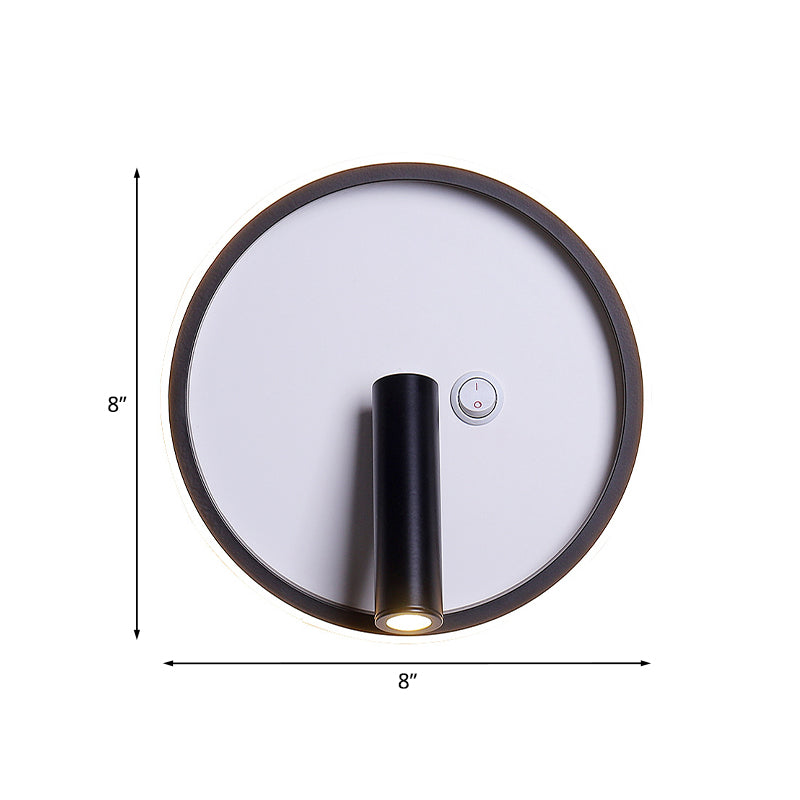 Modern Metal Led Bedside Wall Sconce In Black White/Warm Light - Circle/Square/Ellipse Design