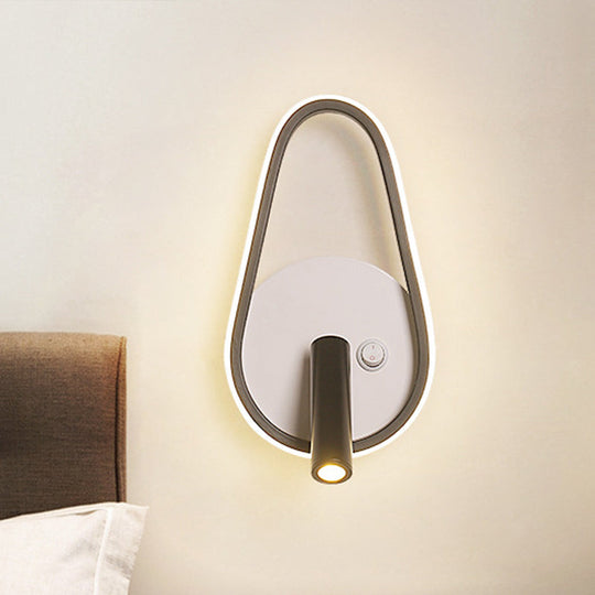 Modern Metal Led Bedside Wall Sconce In Black White/Warm Light - Circle/Square/Ellipse Design / Warm