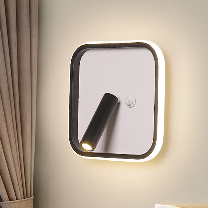 Modern Metal Led Bedside Wall Sconce In Black White/Warm Light - Circle/Square/Ellipse Design