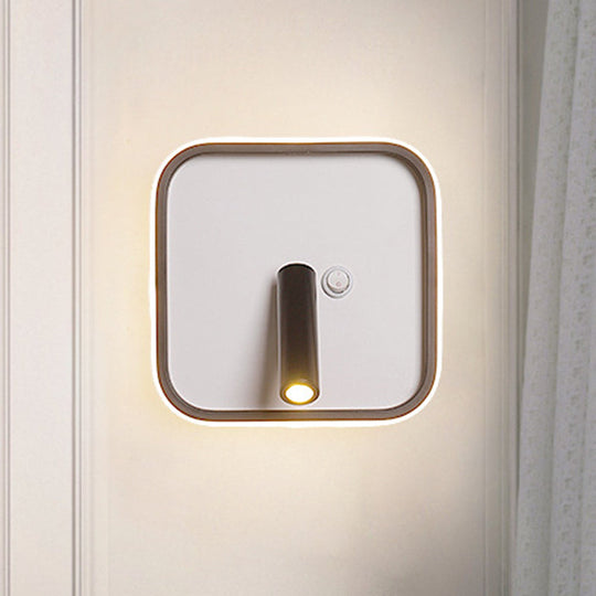 Modern Metal Led Bedside Wall Sconce In Black White/Warm Light - Circle/Square/Ellipse Design