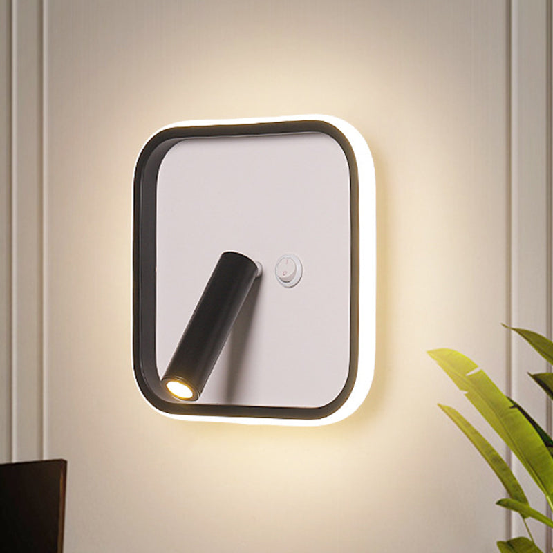 Modern Metal Led Bedside Wall Sconce In Black White/Warm Light - Circle/Square/Ellipse Design