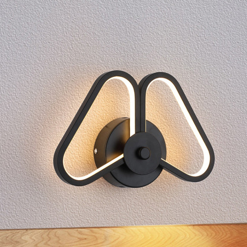 Metal Double Triangles Sconce Light - Simplicity White/Black Led Wall Lighting In White/Warm