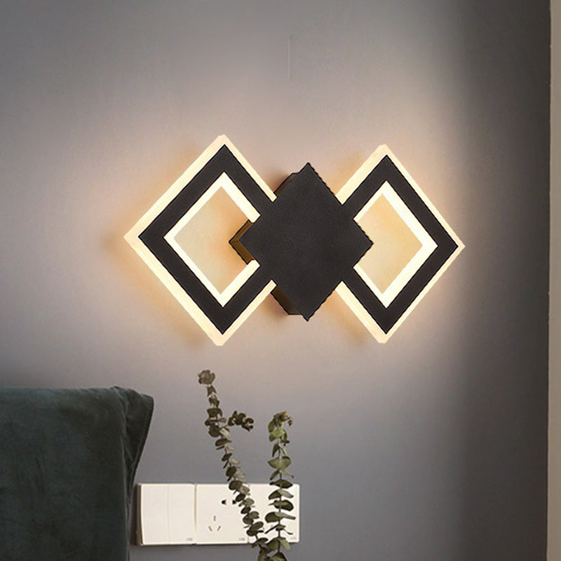 Nordic Led Metal Wall Sconce Light - Black/White Rhombus Design For Bedroom White/Warm Black / White