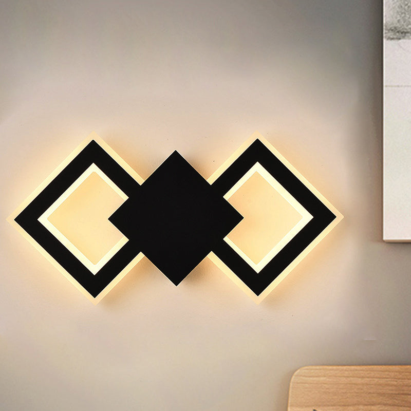 Nordic Led Metal Wall Sconce Light - Black/White Rhombus Design For Bedroom White/Warm