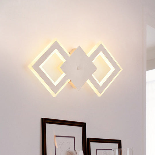 Nordic Led Metal Wall Sconce Light - Black/White Rhombus Design For Bedroom White/Warm