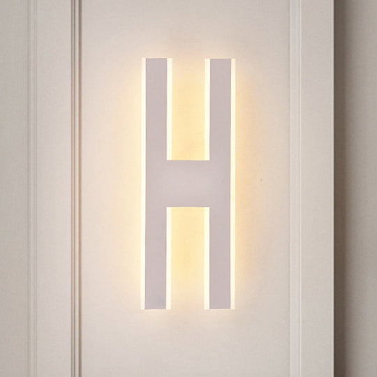 Modern Metal Led Wall Lamp With Alphabet Design - White/Black Sconce Light For Bedside In White/Warm