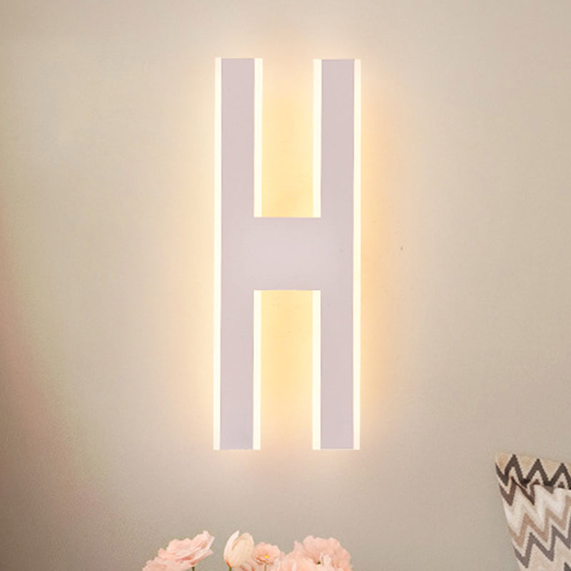 Modern Metal Led Wall Lamp With Alphabet Design - White/Black Sconce Light For Bedside In White/Warm