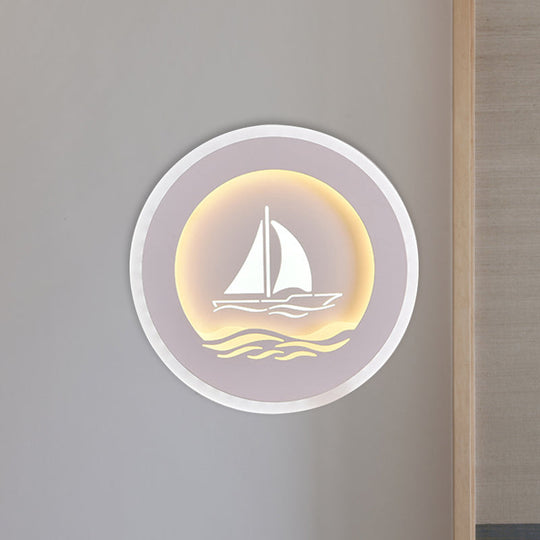 Modern Sailboat/Tree Pattern Led Sconce For Studying Simplicity White Wall Light / Boat