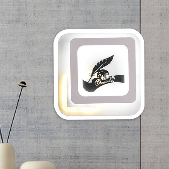 Modern Acrylic Led Sconce: White Wall Lamp With Deer/Feather Pattern - Perfect For Living Room