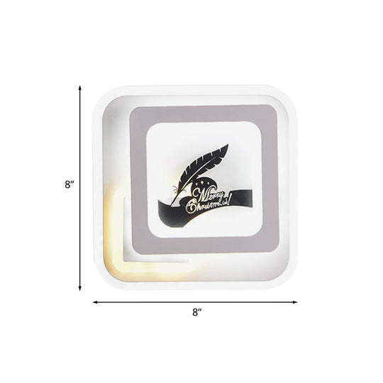 Modern Acrylic Led Sconce: White Wall Lamp With Deer/Feather Pattern - Perfect For Living Room