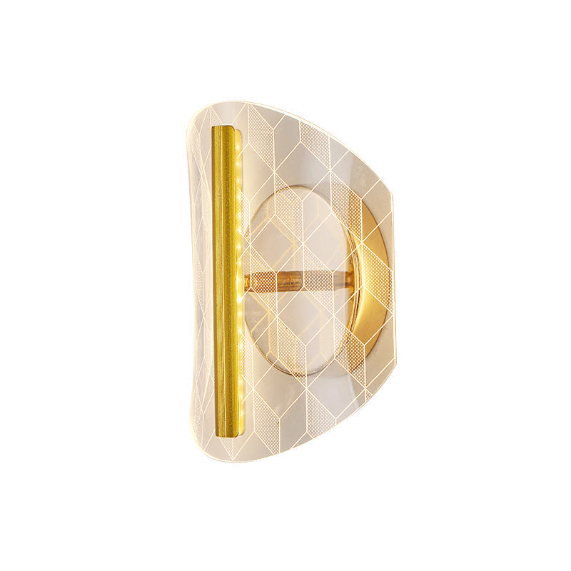 Minimal Led Gold Sconce - Metallic Geometric Wall Light For Living Room In White/Warm