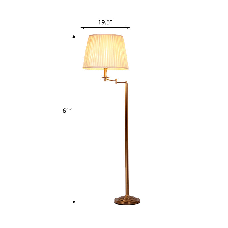 Adjustable Floor Lamp With Brass Finish & Plated Fabric Drum Shade