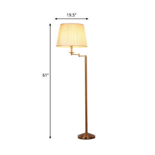 Adjustable Floor Lamp With Brass Finish & Plated Fabric Drum Shade