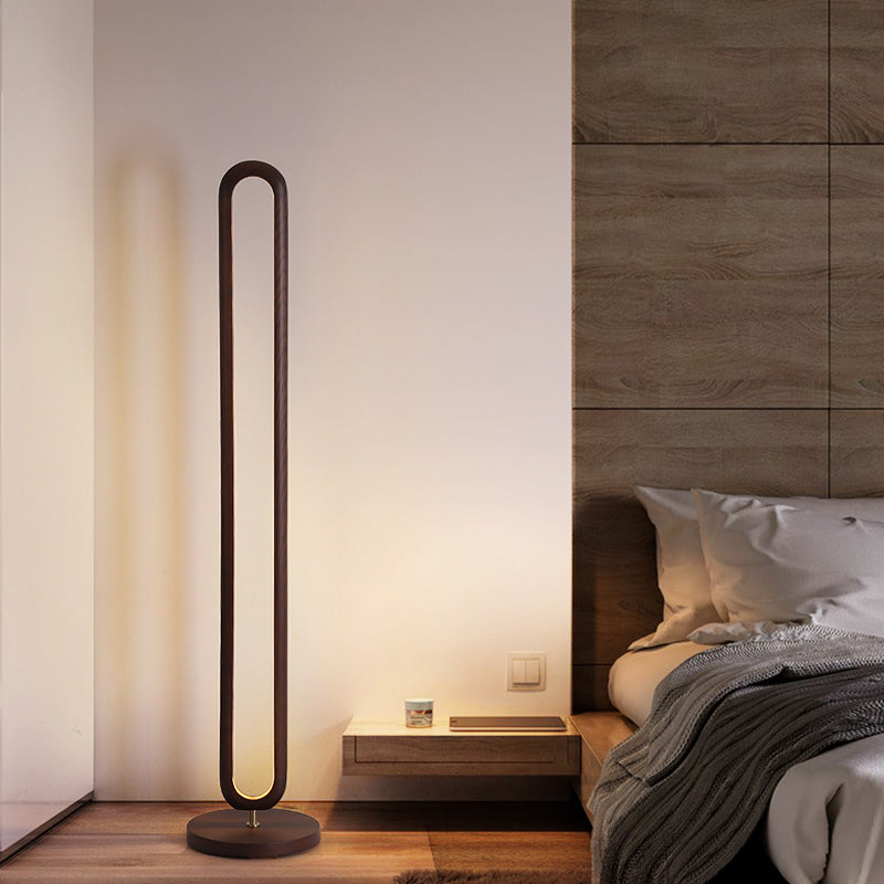 Wooden Oval Floor Reading Lamp In Simplicity Brown/Beige Led Design - Ideal For Bedside Use