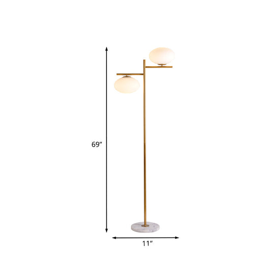 2-Head Nordic Glass Floor Lamp With Gold Globe For Bedroom Reading