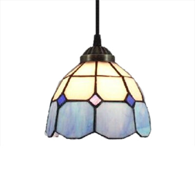 Mediterranean Blue Handcrafted Art Glass Pendant Lamp with Dome Down Lighting